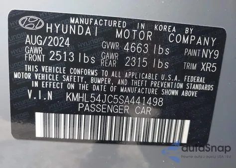 2025 Hyundai Sonata N Line from USA, damaged, VIN KMHL54JC5SA441498